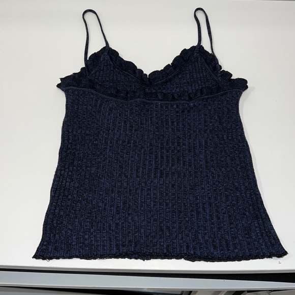 Free People Navy Blue Ruffled Trim V-neckline Cami size XS - Picture 6 of 11